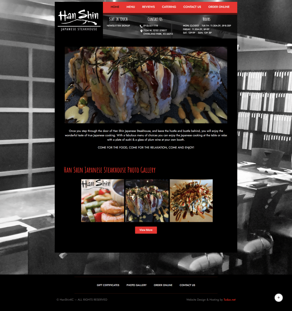 Han Shin Japanese Steakhouse and Sushi Home by Tudux Web Design